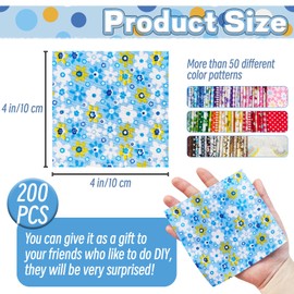 200 Pcs 4" x 4" (10cm x 10cm) Cotton Craft Fabric Bundle Squares,Sewing Scrapbooking Quilting Dot Pattern,DIY Patchwork Fabric Sets for Craft Cloths Handmade Accessories