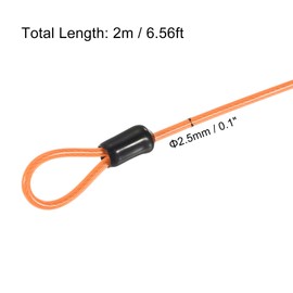 PATIKIL Security Steel Cable 2.5mm x 2m/6.56ft Coated Luggage Lock Wire Rope with Double Loop Orange
