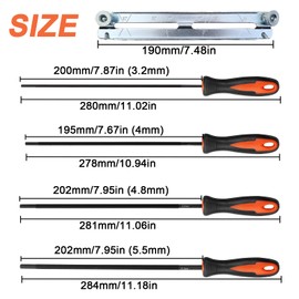 Mumjooyi 4 Pieces File for Chainsaw with Handle and File Holder Horse File Chainsaw File Set Chainsaw Round File 3.2 mm, 4.0 mm, 4.8 mm, 5.5 mm 3 Sizes for Chainsaws