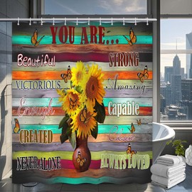 Yieldeer Inspirational Shower Curtain Sunflower Bathroom Decor Motivational You are Positive Affirmations Bath Curtain, Waterproof Cloth Fabric with Hooks, 72x72 inch