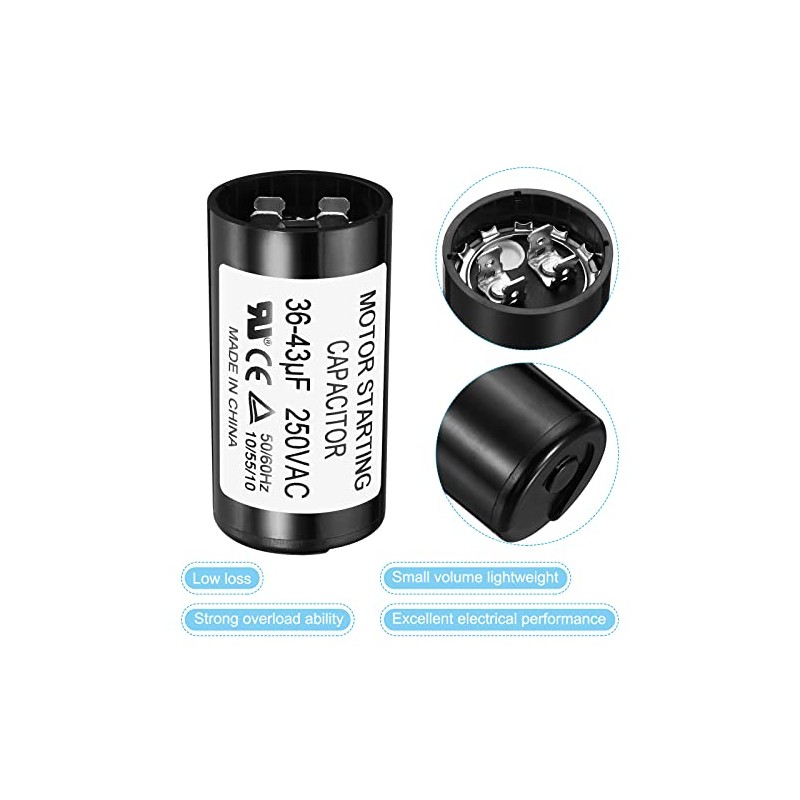 Patikil Condensador de arranque del motor, 36-43uF/Mfd 250V 50/60Hz CD60