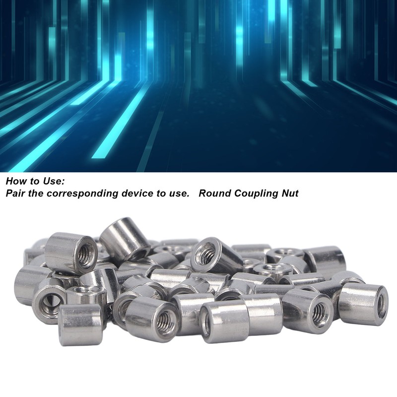 50Pcs Coupling Nut Round M4 Stainless Steel Rod Connector Nut