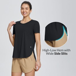 BALEAF Women's Short Sleeve T Shirts Crew Neck Workout Tops Running Shirts Sun Protection Quick Dry UV Black M