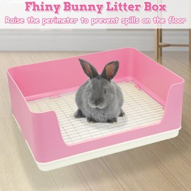 Fhiny Large Rabbit Litter Box for Cage, Plastic Guinea Pig Litter Pan with 6 PCS Disposable Pee Pads Potty Trainer Corner Toilet Box for Bunny Guinea Pigs Ferrets Chinchillas Small Animals (Pink)