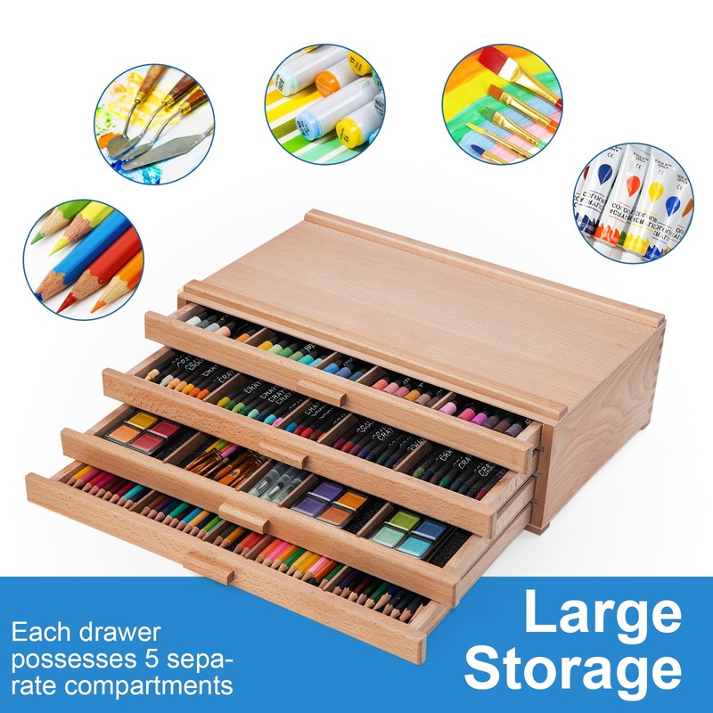 Falling in Art 4 Drawer Artist Supply Storage Box, Wooden