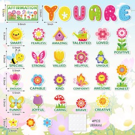 JarThenaAMCS 32Pcs Spring Affirmation Station Bulletin Board Set Motivational Posters Colorful Flower Growth Mindset Cutouts for School Classroom Wall Chalkboard Decor
