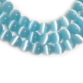 HAAMIIQII 8mm Light Blue Cat Eye Glass Round Crystal Stone Loose Gemstone Beads for Jewelry Making Bracelets Necklaces Earrings Crafts (45-50pcs)