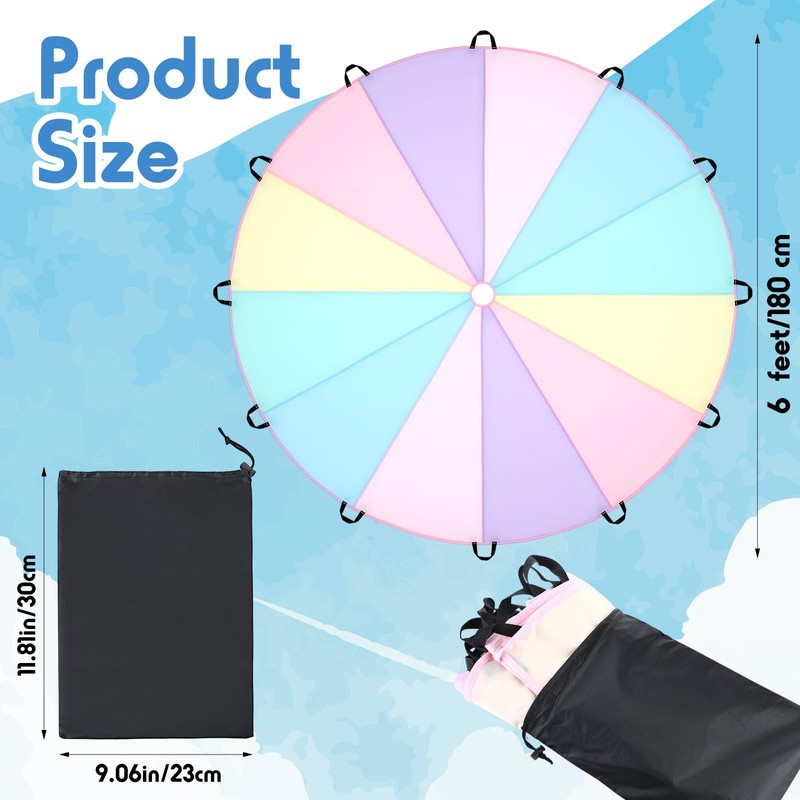 Arrowbash 1 Pcs Kids Play Parachute 6 ft Rainbow Pastel