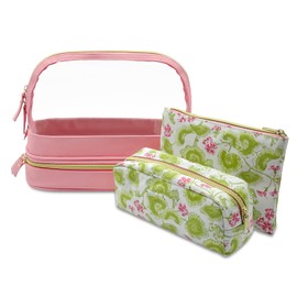 Sangula·Valley Makeup Bag 3 Pieces, Double Layer Transparent Cosmetic Bag Organiser, Women's Toiletry Bag, Travel Utensils, pink, Makeup Bag