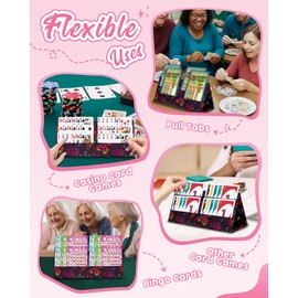 FOKDUVB Large Playing Card Holder for Poker Canasta Bridge Games Bingo Card Holder for Pull Tabs Gambling Tickets Bingo Stuff Supplies Family Game Night Accessories for Adults Seniors (Black/Red)