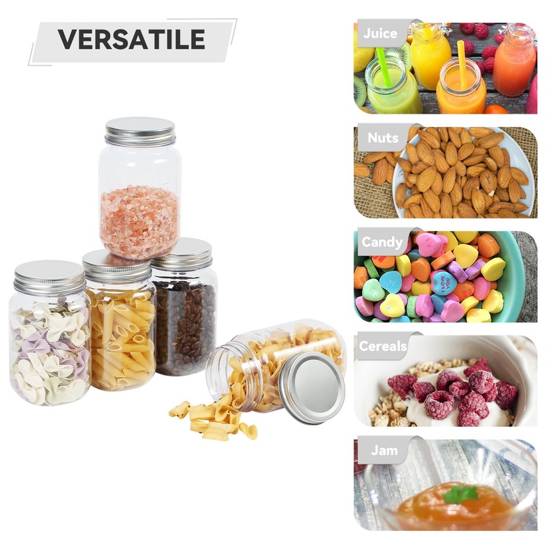 novelinks 16 oz Clear Plastic Jars with Lids, Refillable 16oz