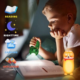 Hilngav 2 Pack Small Mini LED Flashlights for Kids - Cute Small Animal Flashlight - 2 in 1 Camping Lantern Flashlight for Boys Girls