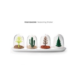 Kitchen Seasoning Jar with Tray, Seasoning Shaker, Four Seasons Design, 4 in 1