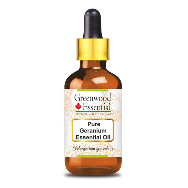 Greenwood Essential Pure Geranium Essential Oil (Pelargonium graveolens) with Glass Dropper Natural Therapeutic Quality Steam Distilled 100 ml (3.38 oz)
