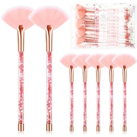 Nuenen 12 Pcs Soft Fan Facial Brushes Mask Acid Applicator Brush for Mud Cream Blush Makeup Peel Glycolic Multi Use Cosmetic Tools with Glitter Quicksand Handle and Pouch(Pink)