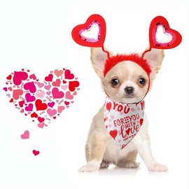 JYACRQBB Valentine's Day pet headband set, love headband collar, holiday birthday party headwear, kitten and puppy clothing gifts