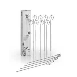 Buddy's BBQ - Barbecue Skewers/Kebab Skewers, 12 Skewers, BBQ Skewers, Barbecue, Cooking, Meat, Fish, Vegetables, Reusable, 21 cm Length, Stainless Steel, Flat Material with Ring Handle