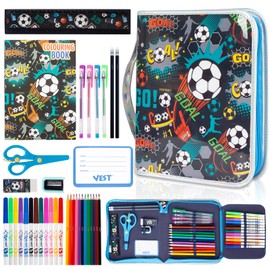 PinkSheep Glitter Football Pencil Case & Stationery Marker Set Art Supplies Painting Sets for Kids Ages 4-6-8, Birthday Gifts for Boys Age 4 5 6 7 8 9 10 11 12