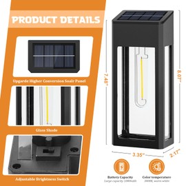 Solar Outdoor Lights Waterproof, 4 Pack Fence Lights Solar Powered with LED Bulbs, Metal Solar Wall Lights for Garden Porch Patio Yard and Garage, Aluminum and Glass Shade (Solar Wall Light 4 Pack)