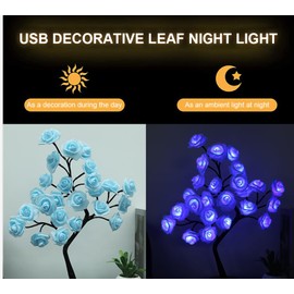 XVICO Rose Tree Lamp Color Changing Multicolor Rose Table Lamp Blue Flower Lamp Girls Gift for Mother’s Day, Lighted Tabletop Tree for Christmas Mother's Father's Valentine’s Day Wedding Decor