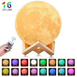 Uten Mond Lampe LED mit Fernbedienung Farbige Dekoleuchte 3D Mond Kunst Mondlicht tragbares Nachtlicht mit Nachtlicht Touch Sensor Tischlampe dimmbar (Einstellbare 16 Farbe) Geschenkideen