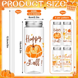 16 Pieces Fall Plastic Tumbler Cups with Lid and Straw 14.2 oz Reusable Fall Party Plastic Cups Autumn Reusable Tumbler Bulk Thanksgiving Fall Drinking Cups for Coffee Drinks Beer Juice