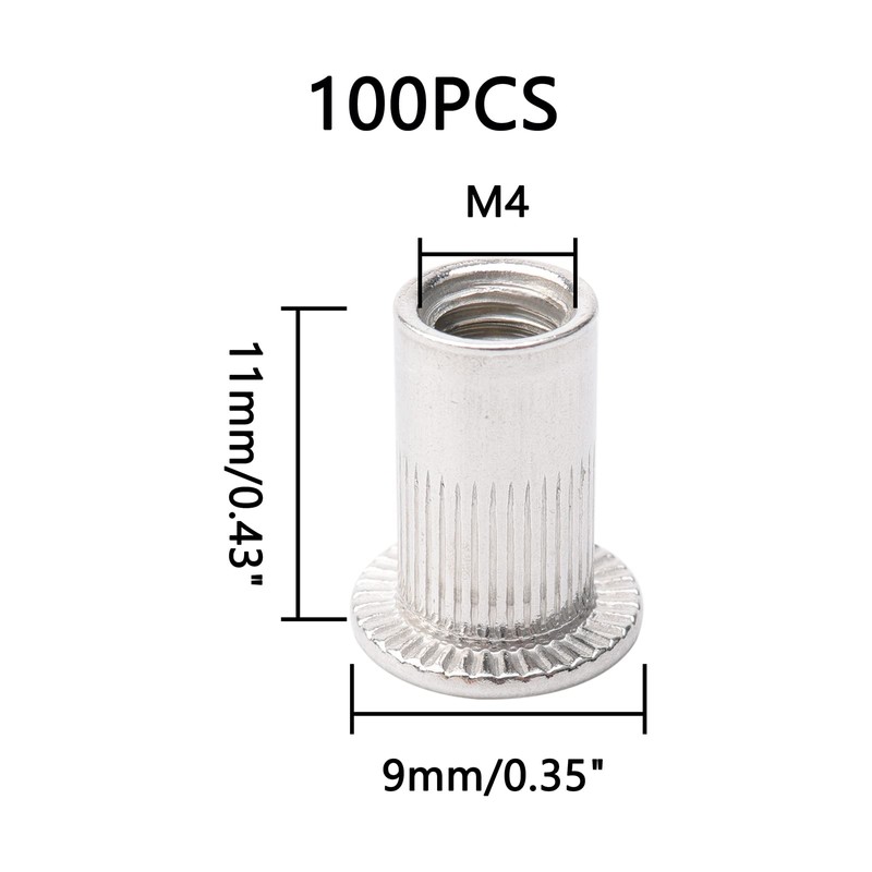 Rowiz 100 PCS M4 4mm Flat Head Aluminum Rivet Nut
