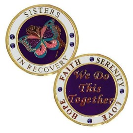 Sisters in Recovery We Do This Together Purple Sobriety Gift Medallion