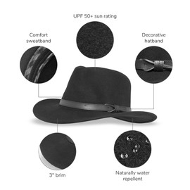 Sunday Afternoons Montana Hat, Men's Wool Felt Fedora, Cowboy Hat, UPF 50+ Sun Protection, 3" Western Style Brim, Leather Hatband, Stain Resistant, Heathered Dark Gray, Medium