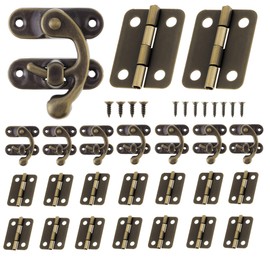 HOJLKLD Retro Jewelry Box Hinges and Latches Hook, 8Pcs Antique Right Hasp Latch and 16Pcs Vintage Bronze Small Hinge with Matching Screws Kit for Decorative Cabinet Small Wooden Box Project