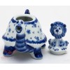 Handmade Porcelain Gzhel teapot Tortoise turtle with Lion cub as