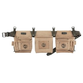 Graintex DT2545 14 Pocket Framers Tool Belt Beige Top Grain Leather with 2.3/4” Leather Belt for Constructors, Electricians, Plumbers, Handymen