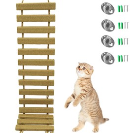 CERUNMICK Cat Suspension Bridge,Natural Pine Solid Wood Cat Bridge,Wall Mounted Cat Furniture,Cat Climber Shelves Kitten Hammock,Cat Tree Indoor Hanging Cat Beds(Jute Rope Cat Bridge)