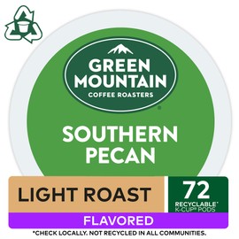 Green Mountain Coffee Roasters Southern Pecan, Single-Serve Keurig K-Cup Pods, Flavored Light Roast Coffee, 72 Count