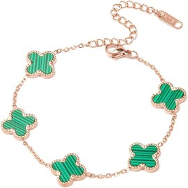 AILPIWE Dainty Gold Bracelets for Women, 18K Gold Plated Four Leaf Clover Bracelet Adjustable Chain Bracelet Jewelry for Women Gift, Stainless Steel, no gemstone