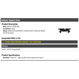 Radiator Support Cover - Compatible with 2016-2018 Toyota RAV4
