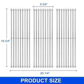 GGC Stainless Steel Grill Grates for Chargriller 3001, 5050, 3008, 3030, 4000, 5252, 19 3/4" Grill Grates Replacement for King Griller 3008, 5252 and Others, 3 PCS Cooking Grid Grates for Chargriller
