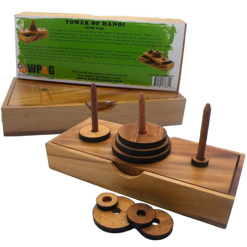 Tower of Hanoi 9 Rings Wooden Puzzle Brain Teaser Logic