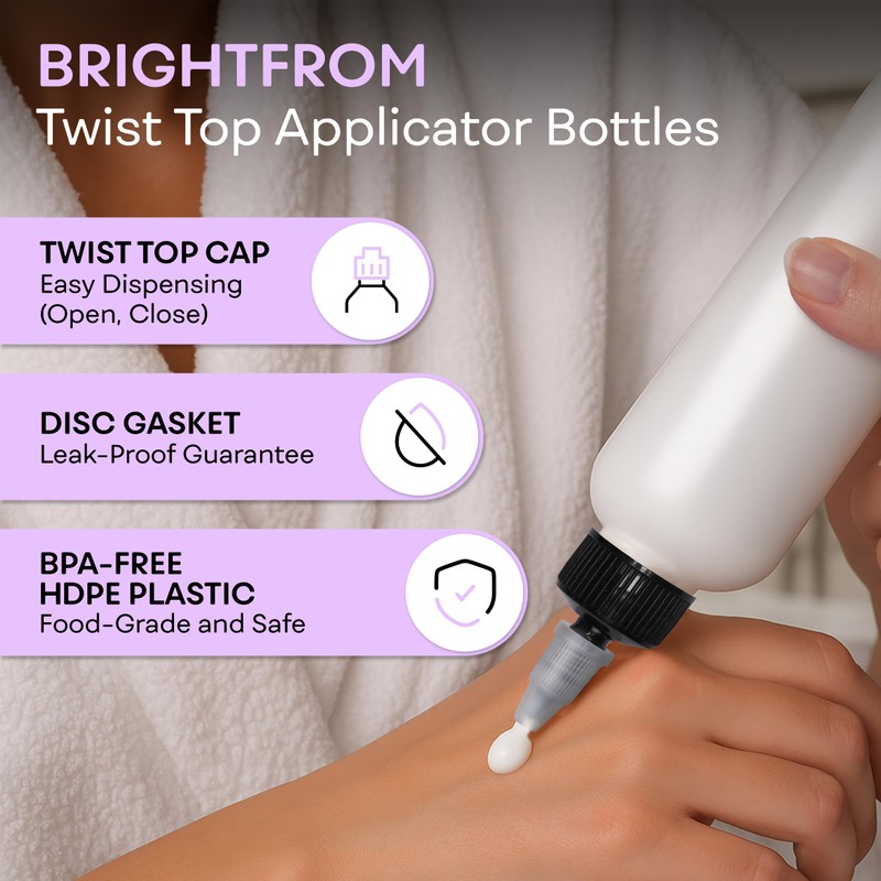 BRIGHTFROM Twist Top Applicator Bottles, Squeeze 6 OZ Empty Plastic