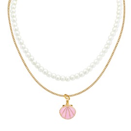 Seashell Pendant Necklace Beach Lover, Scallop Necklace Seashell Jewelry, Bohemian Puka Shell Necklace Pearl Layered Necklace Seashell Choker Necklaces for Women, Summer Beach Holiday Beach Surfer Jewelry