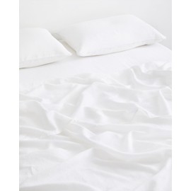 Bed Threads - Linen Fitted Sheet - 100% French Flax Linen - 170 GSM - Luxury & Eco-Friendly - Breathable, Durable & Soft - Single Fitted Sheet Only - Machine Washable - Full - White