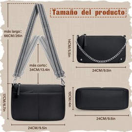 RAINSMORE Bolsa Crossbody Mujer Dos Piezas,Bolsas de Pu Impermeable,Bolsa Negra,Bolso Bandolera Mujer Con bandolera ajustable para Casual,Cita