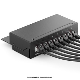 deleyCON CAT 6 8-port network panel/patch panel/distributor field - desktop/wall mounting - shielded - 8x RJ45 ports - TIA568A / TIA568B - black