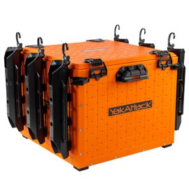 YakAttack BlackPak Pro Kayak Fishing Crate - Includes 6 Attachable Fishing Rod Holders, 16" x 16" - YakAttack Orange | Kayak Fishing Accessories