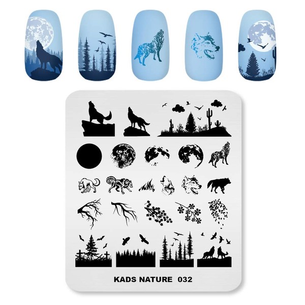 KADS Nail Stamp Plate, Wolf Forest Landscape Nail Image Plate, Nail Stencil (NA032)