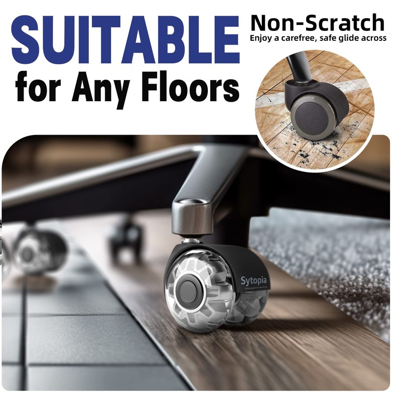 Office Chair Wheels, 2 Inch Rubber Rollers, Heavy Duty, Safe