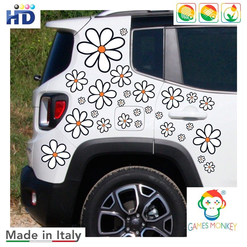 GamesMonkey Autoaufkleber Blumen G?nseblmchen Prilblumen Tuning - 27/54/108 Stck -