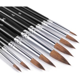 Sable Watercolour Brushes 9pcs, Fuumuui Detail to Mop Kolinsky Sable Brushes Round Pointed Professional Watercolour Brushes Perfect for Watercolour Gouache Acrylic Ink Painting Black