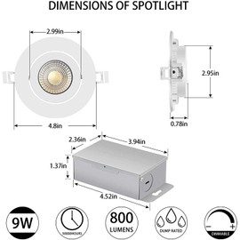 (4 Pack) 4 inch led Slim Gimbal Eyeball Downlight-Directional Adjustable, 9W Dimmable LED Retrofit Recessed Lighting Fixture with Junction Box,1000lm,3000K,4000K,5000K Color Selectable,120V, ETL ES