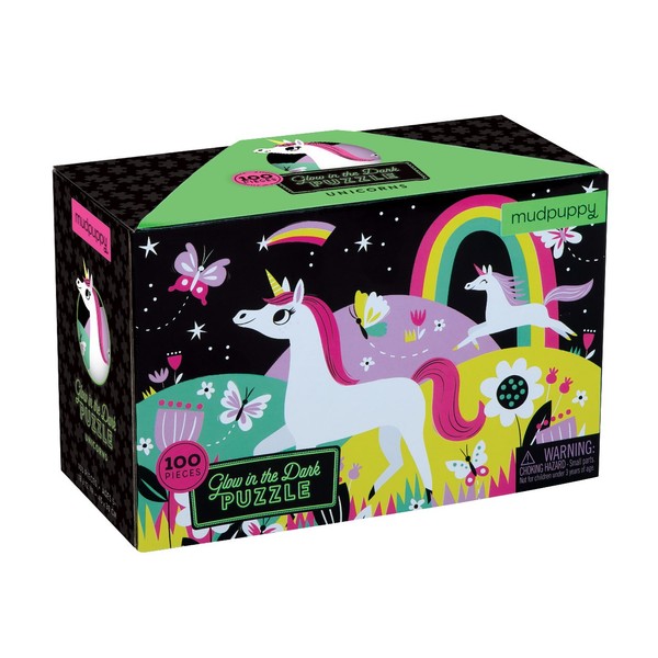 Mudpuppy Unicorns Glow-In-The-Dark Puzzle, 100 Pieces – Age 5+, 18” x 12”, Perfect for Family Time, Finished Puzzle Shows Vibrant Illustrations of Unicorns (9780735345751)